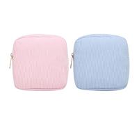MLPKOI 2 Pcs Small Makeup Pouch, Mini Makeup Bagg, Small Cosmetic Bagg, Pouch Portable Period Bag for Teen Girls, Sanitary Pad Storage Bags, Corduroy Sanitary Napkin Storage Bag for Women(Pink + Blue)