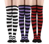 MLPKOI 3 Pairs Women's Knee High Socks, Striped Thigh High Socks, Over the Knee Sockss, Casual Striped Hold-up Stockings for Girls Daily Wear, Cosplay, Carnival, Masquerade