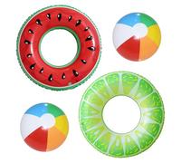 MLPKOI 3 Pcs Pool Inflatables for Adults, Swimming Rubber Ring, Watermelon Lemon Fruit Inflatable Swimming Rings, With 2 12 Inch Beach Balls, Ideal for Pool Beach Lake Party Decorations