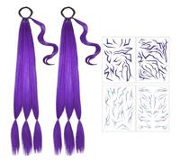MLPKOI 30 Inch Purple Hair Extensions, Pre Stretched Synthetic Braiding Hairs, Long Purple Braid Cosplay Hair Extensions, Ponytail, Stylish Wrap Braid, Purples Wig for Cosplay Wig Carnival Costume