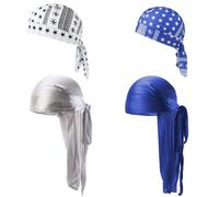 MLPKOI 4 Pcs Silky Durags for Men Women, Long Tail Durag Headwraps Breathable Pirate Headwraps Perfect for Men 360 Waves