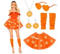 MLPKOI 5PCS 80s Costume Accessories for Girls, Fruit Style Drop And Dangle Earrings, Tutu Skirts for Women, with Lining 80s Fancy Dress for Women, Party Fancy Dress Outfit Costume for 80 90s Disco