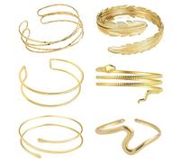 MLPKOI 6 Pcs Gold Arm Cuff Bracelet for Women, Adjustable Open Wide Wire Bracelets Bangles Boho Chunky Stackable Bracelets for Girl Women Party Casual Wear Daily Travel Gift