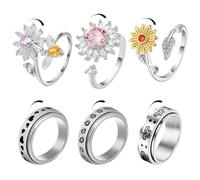MLPKOI 6PCS Anxiety Fidget Ring for Men & Women, Stress Spinner Rings Adjustable Open Spinner Ring for Anti Stress Mood Rin Knuckle Jewellery