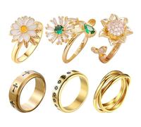 MLPKOI 6PCS Anxiety Ring for Women, Stress Spinner Rings Adjustable Open Spinner Rings for Anti Stress for Anxiety Women