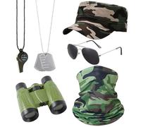 MLPKOI 6Pcs Army Fancy Dress Accessories Set, Army Accessories, Costume Accessorie with Camo Hat, Aviator Sunglasses and Dog Tag Necklace, Soldier Costume for Stag Do Outfit or Adult Fancy Dress