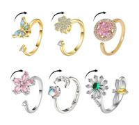 MLPKOI 6pcs Bagues Anti Stress Femme, Bague Anxiété Rotative Spinner Anneaux Anti Stress Ensemble Anneau De Spinner Ouverts Réglables Bague Fidget