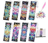 MLPKOI 8 Piece Diamond Art Bookmark Arts and Crafts Kits with Crystal Pendant, Diamond Painting Bookmarks Kit, Gifts for Adult Boys Girls Birthday Christmas Holiday