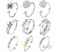 MLPKOI 9PCS Anxiety Ring for Women, Stress Spinner Rings with Beads Adjustable Open Spinner Rings for Anti Stress for Anxiety Women