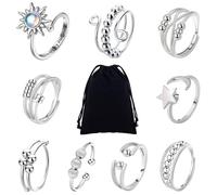 MLPKOI 9Pcs Fidget Rings, Anxiety Rings for Women, Adjustable Open Spinner Ring for Anxiety Women Daughter, Spinner Worry Ring, Fidget Jewellery for Mum, Adjustable Ringes for Men Party Gifts (Style2)