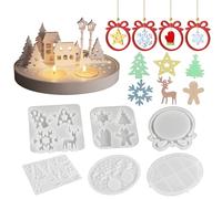 MLPKOI Christmas Candle Holder Mould, House Mould, Tea Light Candle Holder Moulds, Christmas Ornaments Moulds, with Base, Reusable, Bedroom Decor, for DIY Candles Soap Cake Clay Crafts
