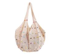 MLPKOI Crochet Beach Bag for Women, Woven Bags Handbag, Boho Shoulder Bag with Colourful Beads, Crochet Mesh Beach Tote Bags, Shopping Handbag for Holiday, Daily Work, Shopping, Travel