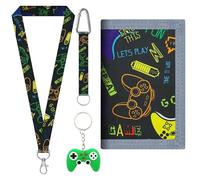 MLPKOI Kids Wallets for Boys, Boys Wallets with Zipper Key Chain, Coin Pocket and Card Holders, Trifold Canvas Outdoor Sports Neck, Wallet, Christmas Gifts Suitable Boy School Daily Uses (Black Game)