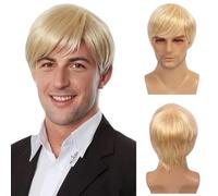 MLPKOI Short Blonde Wig for Men, Side Parting Blond Wig Adult Fancy Dress Accessory for 60s 70s 80s Costume Accessories, Party, Music, Carnival