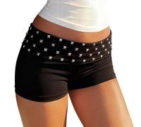 MLPKOI Womens Studded Fold Over Mini Shorts, Y2K Low Rise Booty Shorts A Line Party Concert Short Summer Slim Fit Night Club Going Out Hot Bottoms Pants M Black
