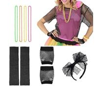 MLqkpwy 80s costumes for girls, 80s girl outfits,1980s accessories outfit - prom necklace headband gloves set, prom dress up for accessories