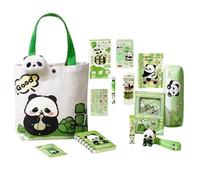 MLqkpwy School Supplies for Kids,Panda Pen Bag with Brooch and Keychain - Include Eraser, Notebooks, Pens, Rulers, Sticky Notes for Student School Classroom Study
