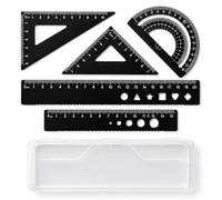 MLRUQRX 5-Piece Aluminium Alloy Ruler Set, Geometry Set, Technical Drawing Set for Mathematics and Geometry, Tool Scale Ruler Set for Students, Teachers, Engineers and Draftsmen