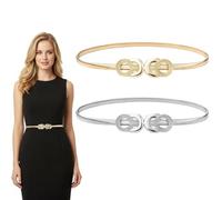 MLRUQRX Pack of 2 Women's Metal Stretch Belts, Silver & Gold, Adjustable Waist Belt, 70 x 1 cm, Feather Soft Elastic Belt for Dresses, Everyday Use & More
