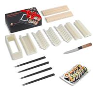 MLRYH Sushi Making Kit Sushi Maker, 14 Pcs Sushi Kit for Beginners Sushi Roller Kit with Sushi Cutting Mold, Knife, Sushi Mats, Chopsticks(White)