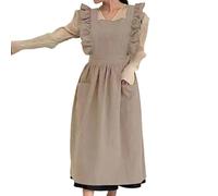MLSHWUG French Retro Large Size Cross Back Cooking Kitchen Sleeveless Ruffle Aprons for Women,Apricot,One Size