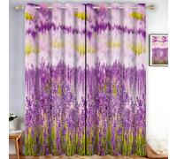 MLSOWM 100% Blackout Curtains for Bedroom - Lavender Fields Thermal Full Blackout Curtains Pastoral Romance Eyelet Drapes for Living Room with Black Liner 2 Panels, 66"x72", Purple Pink