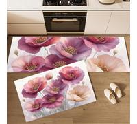 MLSOWM 2 Pcs Kitchen Rugs and Mats, Surrealism Anti Fatigue Kitchen Rug Sets Watercolor Poppy Comfort Floor Mats Washable Non Slip Kitchen Rug Runner for Office Sink Laundry (Pink, 40x60cm+40x120cm)