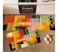 MLSOWM 2 Piece Non Slip Abstract Color Blocks Kitchen Mat Geometric Elements Kitchen Rug Set Washable Runner Rug Set for Dining Room, Entryway and Door 43x75cm+43x150cm Yellow