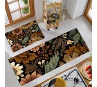 MLSOWM 2 Piece Non Slip Retro Fallen Leaves Kitchen Mat Bohemia Kitchen Rug Set Washable Runner Rug Set for Dining Room, Entryway and Door 40x60cm+40x120cm Brown