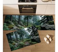 MLSOWM 2 Pieces Kitchen Rug Sets Non-Slip and Washable Mountain Gravel Trail Kitchen Runner Rug Misty Forest Floor Carpet Comfort Standing Mats for Laundry, Hallway, 50x80cm+50x150cm