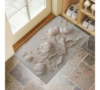 MLSOWM 3D Tulips Indoor Door Mat, 50 x 80 cm Non-Slip Washable Rug Three-Dimensional Plaster Relief Art Low-Profile Inside Doormats for Porch Insider, Bedroom, Entryway, Accent Rug, Milk Apricot