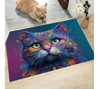 MLSOWM Abstract Art Indoor Doormat 50 x 80 cm - Non Slip Welcome Front Doormat Whirlpool Cat Portrait Soft Low-Profile Accent Rug for Entryway, Front Back Door, Blue-Purple