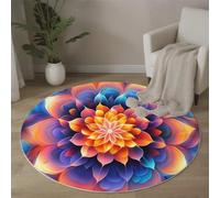 MLSOWM Abstract Mandala Round Rugs 180 cm Area Rugs Anti Slip Machine Washable Surrealism Carpet Low Pile Rug Non-Shedding for Dining Room, Bedroom, Living Room, Blue