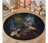 MLSOWM American Flag Round Rug 180cm, Non Slip Area Rugs Eagle Soft Machine Washable Circle Carpet Indoor Mat Decor for Bedroom Living Room, Black