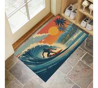 MLSOWM American Retro Non Slip Door Mat - 90 x 150 cm Thin Rubber Back Doormat for Bathroom - Summer Surfing Floor Mat Absorbent Quick dry Washable for Living Room Entryway Laundry Room, Blue