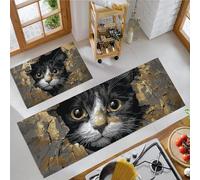 MLSOWM Ancient Cracks Kitchen Mats Set, 43x75cm+43x120cm Anti Fatigue Standing Area Rugs Black And White Cat Runner Rug Non-slip, Oil Resistant Floor Mats for Office, Laundry, Hallways, Brown