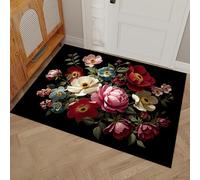 MLSOWM Anemone And Peony Bouquet Indoor Door Mat, 50 x 80 cm Non-Slip Washable Rug Three-Dimensional Flowers Low-Profile Inside Doormats for Porch Insider, Bedroom, Entryway, Accent Rug, Dark Red