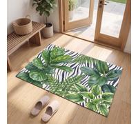 MLSOWM Animal Print Plants Washable Area Rug, 60 x 90 cm, Navy Blue | Fiddle-Leaf Fig Zebra Stripe Indoor Door Mat, Washable, TPR Backing, Super Absorbent, Low Profile for Front Door Entryway Hallway