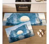 MLSOWM Arctic Ocean Photography Kitchen Rug Set 2 with TPR Non Skid Backing Arch Iceberg Kitchen Floor Mat Runner Rugs for Hallway Laundry Entrance Decor, Glacier Blue 43x75cm+43x120cm