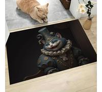 MLSOWM Baroque Style Indoor Doormat 50 x 80 cm - Non Slip Welcome Front Doormat Luxury Cat Portrait Soft Low-Profile Accent Rug for Entryway, Front Back Door, Blue-Green