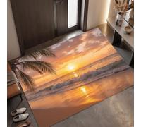 MLSOWM Beach Sunset Area Rug, Non Slip Door Mat, 60 x 120 cm | Palm Leaf Beach Entryway Rug, Ultra Soft Low-Pile Indoor Door Mat, Washable Carpet for Entrance Kitchen Bathroom