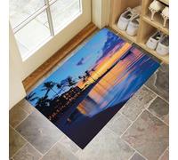 MLSOWM Beach Sunset Door Mats Indoor - Absorbent, Non-Slip Outdoor Doormat Hawaiian Islands Dirt Trapping Doormat, Low Profile Entrance Rugs for Back & Front Door, Patios - 80 x 120 cm, Blue