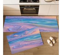 MLSOWM Beach Sunset Kitchen Rug Sets of 2, Dreamlike Realism Kitchen Floor Mat, Non-Slip Washable Runner Rug Comfort Standing Mats for Laundry Sink, 50x80cm+50x150cm Pink