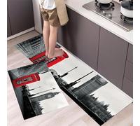 MLSOWM Big Ben Kitchen Rug Sets, 2 Piece Non Slip Kitchen Mats London Architecture Runner Set with Rubber Backing Super Absorbable Washable Floor Mats 40x60cm+40x120cm Grey