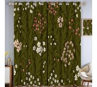 MLSOWM Blackout Curtains for Bedroom Small Flowers Leaves Thermal Insulated Curtain Light Blocking Window Treatment Retro Country Eyelet Curtains for Living Room with Black Liner 46"x54", Sage Green