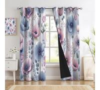 MLSOWM Blackout Curtains Pastel Color 72 Inch Drop 2 Panels Soft Texture Vintage Peony And Anemone Eyelet Curtains Thermal Insulated for Bedroom Living Room Window Treatment