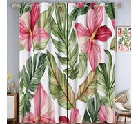 MLSOWM Blackout Curtains Sage Green 90 Inch Drop 2 Panels Soft Texture Palm Leaf Flowers Eyelet Curtains Thermal Insulated for Bedroom Living Room Window Treatment