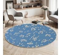 MLSOWM Blue Round Rug 100cm, Country-Style Floral Print Non Slip Area Rugs for Bedroom, Low Pile Non-Shedding Circle Rug Machine Washable Simple And Fresh Carpets for Living Dining Room Nursery
