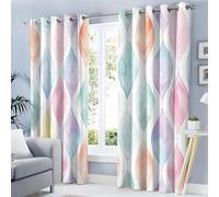 MLSOWM Bohemian Style Curtains 90 Inch Drop Diamond Shaped Leaves Blackout Curtains Pink Eyelet Curtain for Bedroom Living Room Darkening Drapes 2 Panels, W 46" x L 90"