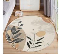 MLSOWM Branches And Leaves Round Rug 120cm Washable Area Rugs Short Pile Thin Rug Simple Lines Non Slip Circle Carpet for Living Room Bedroom Dining Room Hall Decor, White